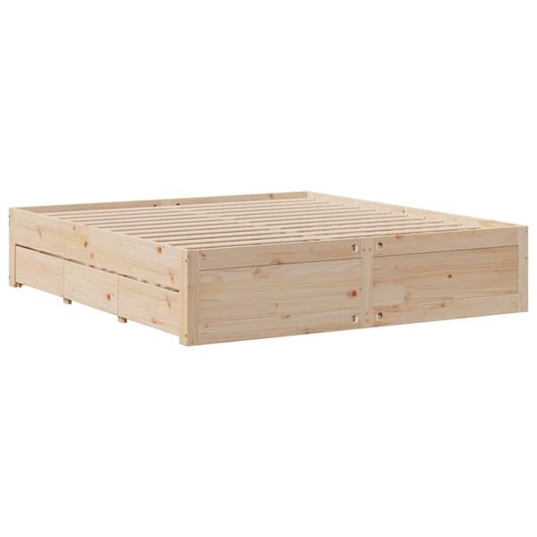 vidaXL Bed Frame without Mattress with Drawers 200x200 cm Solid Wood Pine