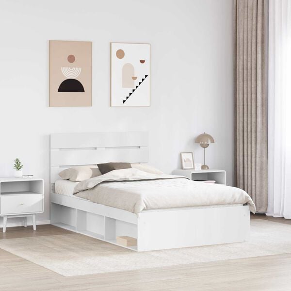 vidaXL Bed Frame with Headboard White 135 x 190 cm Solid Pine Wood