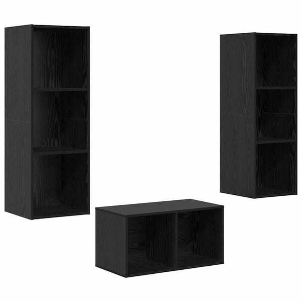 vidaXL TV Cabinet Set Black Oak 37 x 37 x 107 cm Engineered Wood