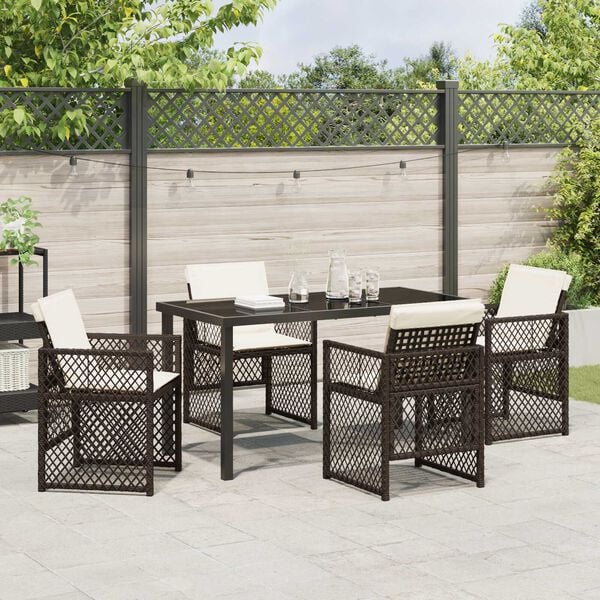 vidaXL Garden Dining Set 5 pcs Brown Poly Rattan