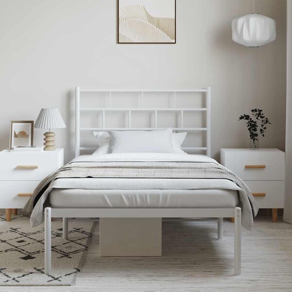 vidaXL Metal Bed Frame without Mattress with Headboard White 100x200cm