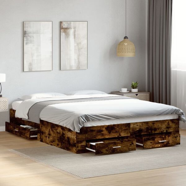 vidaXL Bed Frame with Drawers without Mattress Smoked Oak 160x200 cm