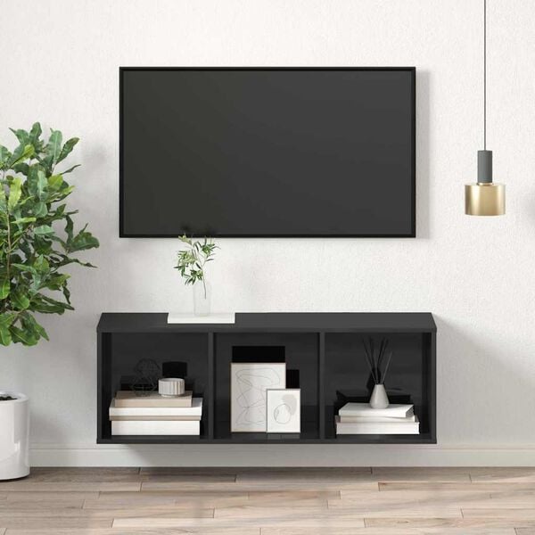 vidaXL Wall-mounted TV Cabinet High Gloss Grey 37x37x107 cm Engineered Wood