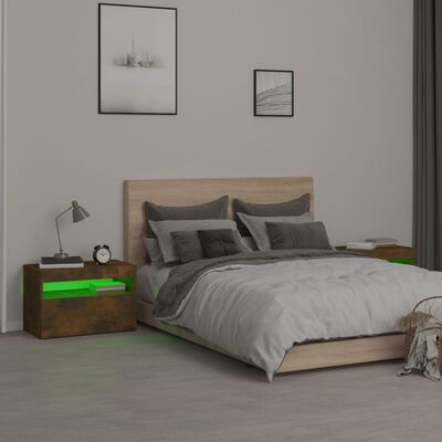 vidaXL Bedside Cabinets 2 pcs with LED Lights Smoked Oak 60x35x40 cm