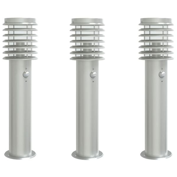 vidaXL Outdoor Floor Lamps with Sensors 3pcs Silver 60 cm Stainless Steel