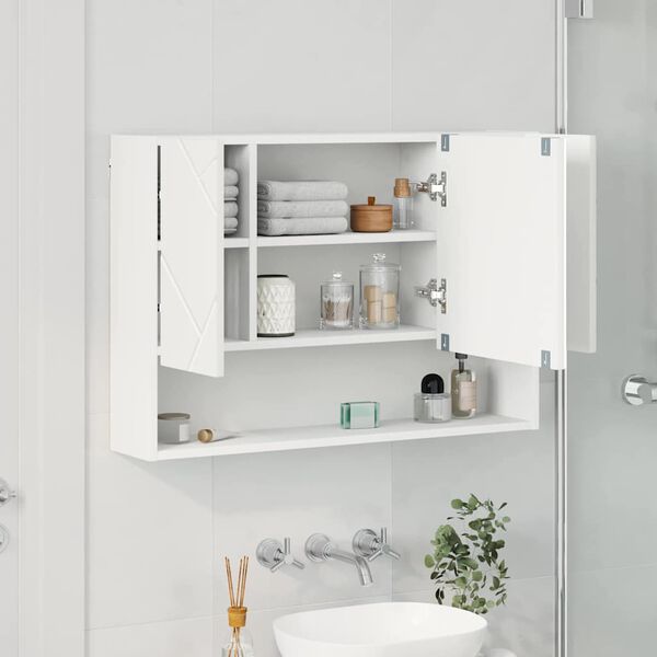 vidaXL Mirror Cabinet with Door White 80 x 17 x 55 cm Engineered Wood