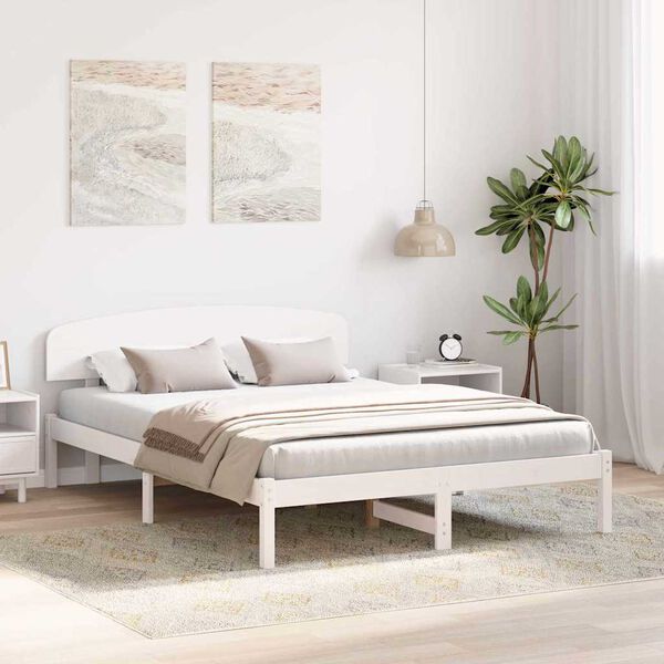 vidaXL Bed Frame with Headboard White 140 x 200 cm Solid Pine Wood