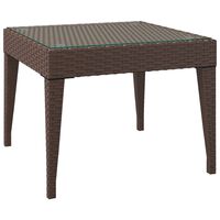 vidaXL Side Table Brown 50x50x38 cm Poly Rattan and Tempered Glass