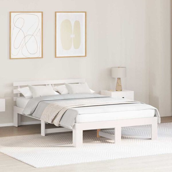 vidaXL Bed Frame with Headboard White 140 x 190 cm Solid Pine Wood