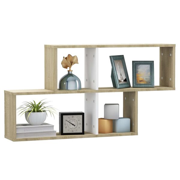 vidaXL Wall Shelf White and Sonoma Oak 100x18x53 cm Engineered Wood