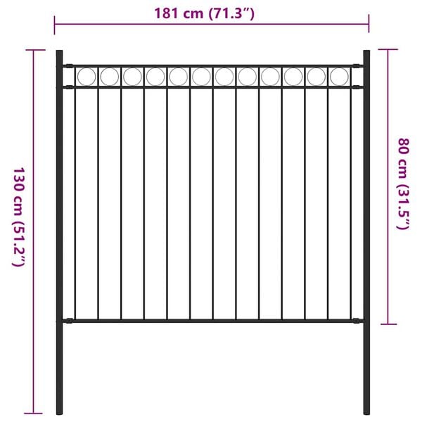 vidaXL Garden Fence Steel 1.7x0.8 m Black