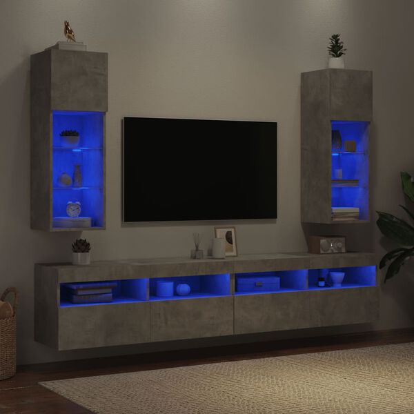 vidaXL TV Cabinets with LED Lights 2 pcs Concrete Grey 30.5x30x90 cm