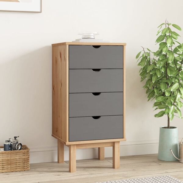 vidaXL Drawer Cabinet OTTA Brown&Grey 45x39x90cm Solid Wood Pine