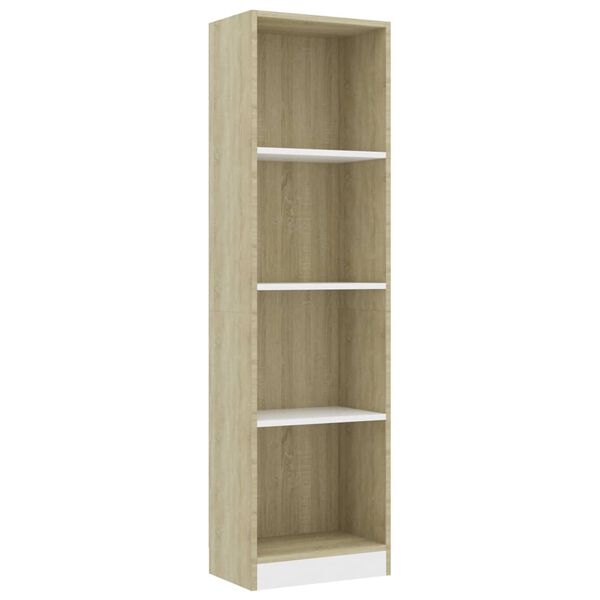 vidaXL 4-Tier Book Cabinet White and Sonoma Oak 40x24x142 cm Engineered Wood