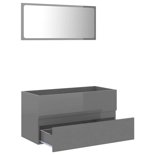 vidaXL 2 Piece Bathroom Furniture Set High Gloss Grey Engineered Wood