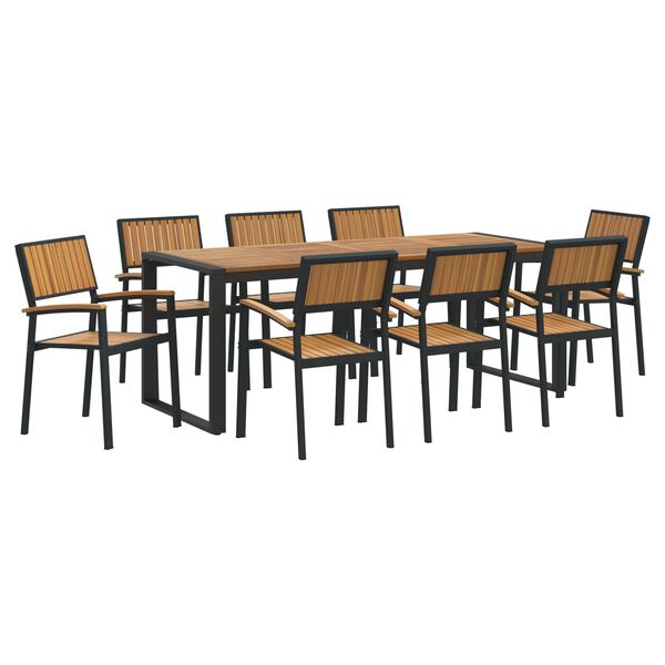 vidaXL Garden Dining Set 9 pcs Black Solid Acacia Wood