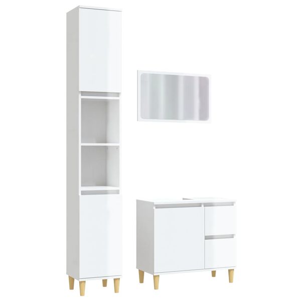 vidaXL 3 Piece Bathroom Furniture Set High Gloss White Engineered Wood