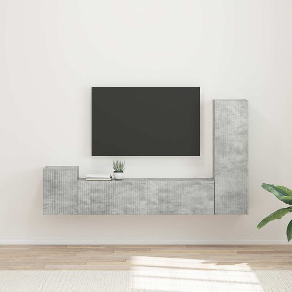 vidaXL TV Cabinet Set Wall-mounted 4 pcs Concrete Grey Engineered Wood
