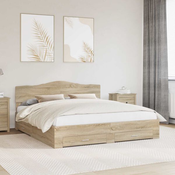 vidaXL Bed Frame with Drawer Sonoma Oak 180 x 200 cm Engineered Wood