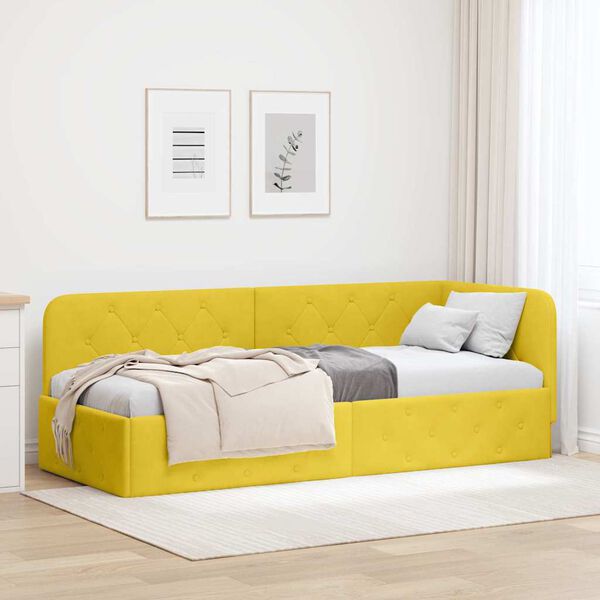 vidaXL Corner Bed Frame with Headboard Yellow 80 x 200 cm Velvet
