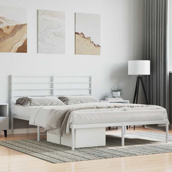 vidaXL Metal Bed Frame without Mattress with Headboard White 160x200cm