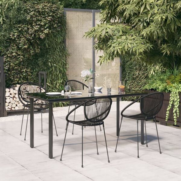 vidaXL 5 Piece Garden Dining Set Black PVC Rattan