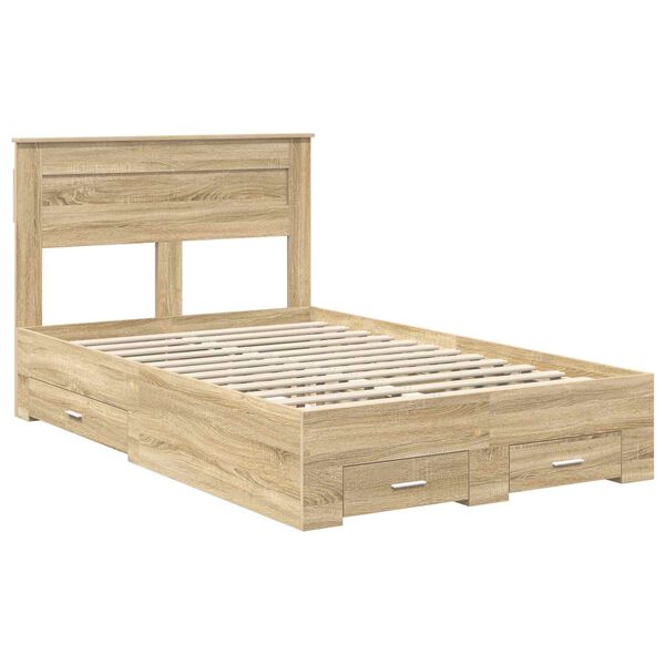 vidaXL Bed Frame with Drawer Sonoma Oak 135 x 190 cm Engineered Wood