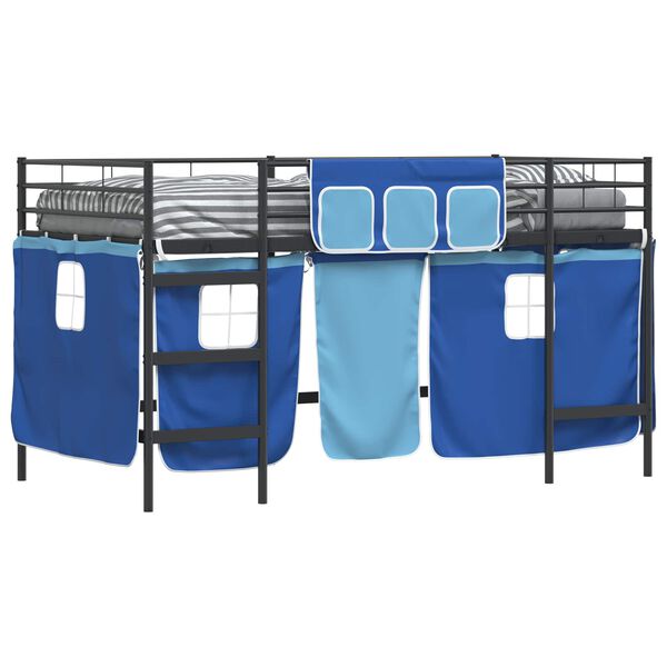 vidaXL Kids'Loft Bed Frame with Curtains Black and Blue 100 x 200 cm