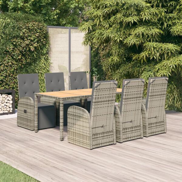 vidaXL 7 Piece Garden Dining Set Grey Poly Rattan&Solid Wood Acacia