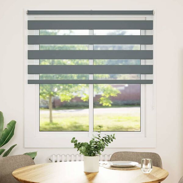vidaXL Zebra Blind Dark Grey 130x150 cm Fabric Width 125.9 cm Polyester
