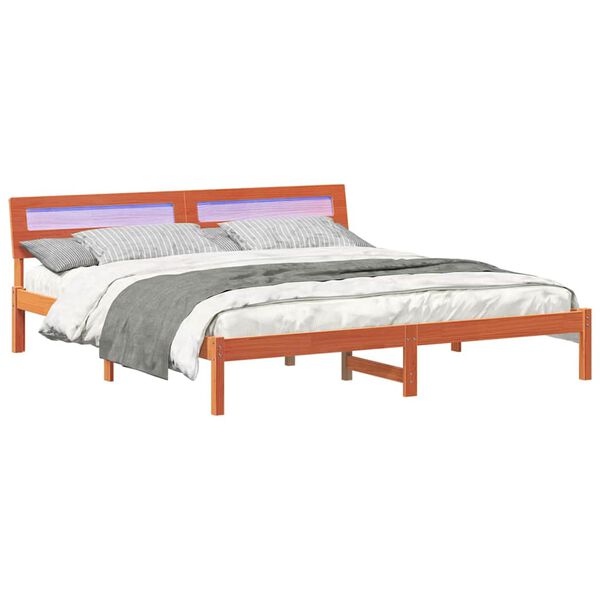 vidaXL Bed Frame with Headboard Brown 200 x 200 cm Solid Pine Wood