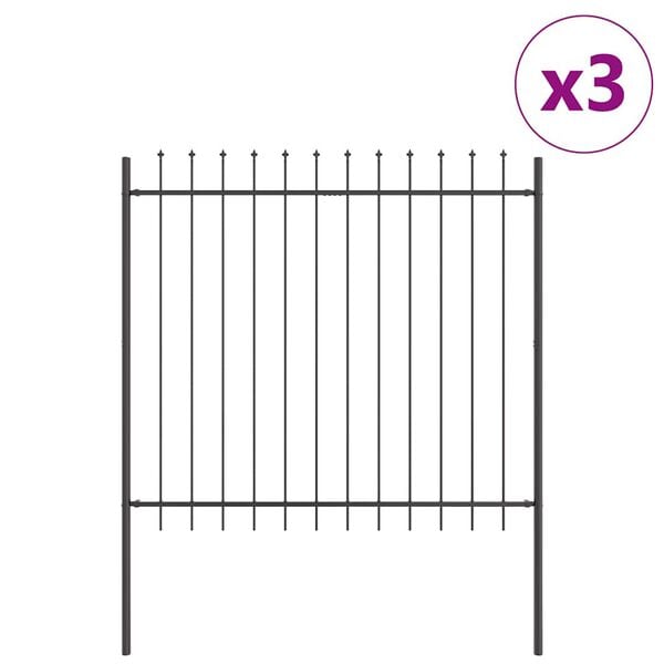 vidaXL Garden Fence 3 pcs Grey 5.1 x 1.5 m Powder-coated Steel