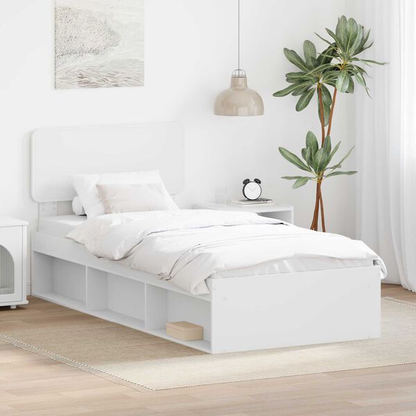 vidaXL Bed Frame with Headboard White 75 x 190 cm Solid Pine Wood