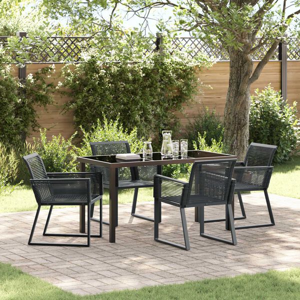 vidaXL Garden Dining Set 5 pcs Black Powder-Coated Steel
