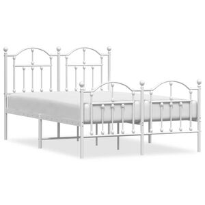 vidaXL Metal Bed Frame without Mattress with Footboard White 120x190cm