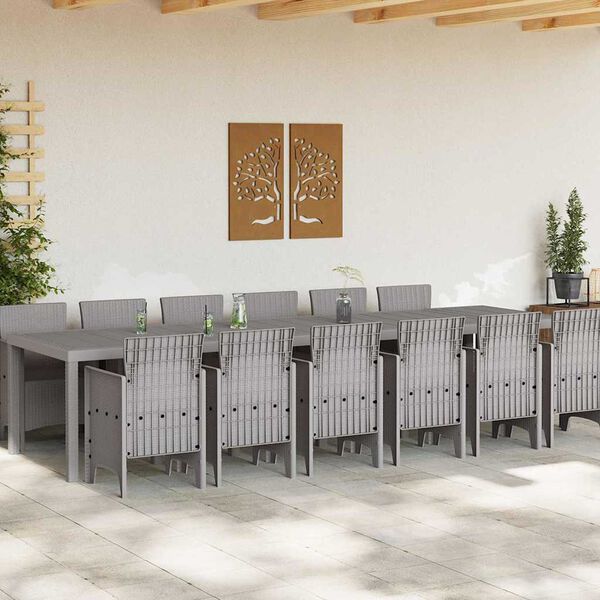 vidaXL Garden Dining Set 13 pcs Light Grey Polt rattan
