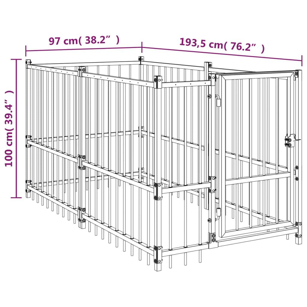 vidaXL Dog Kennel Black 193.5x97x100 cm Steel vidaXL