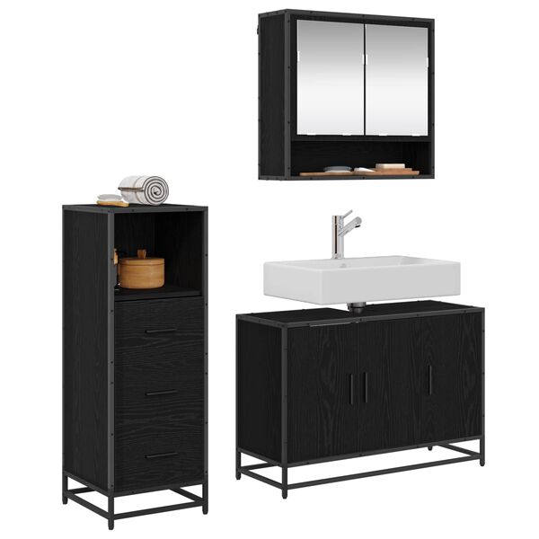 vidaXL Bathroom Furniture Set 3 pcs Black Oak Engineered Wood