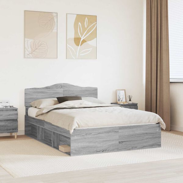 vidaXL Bed Frame Grey Sonoma 160 x 200 cm Solid Pine Wood