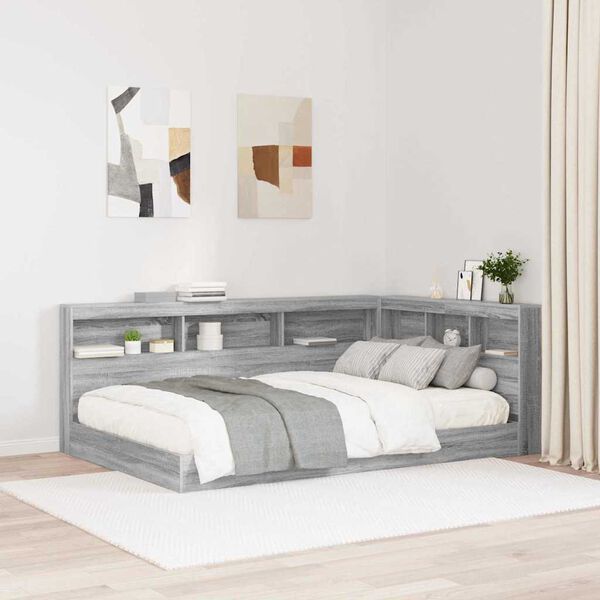 vidaXL Storage Headboard with Shelf Grey Sonoma 120 cm Engineered Wood