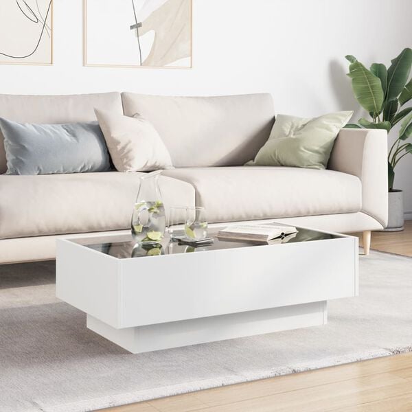 vidaXL Coffee Table with LED White 90x50x30 cm Engineered Wood