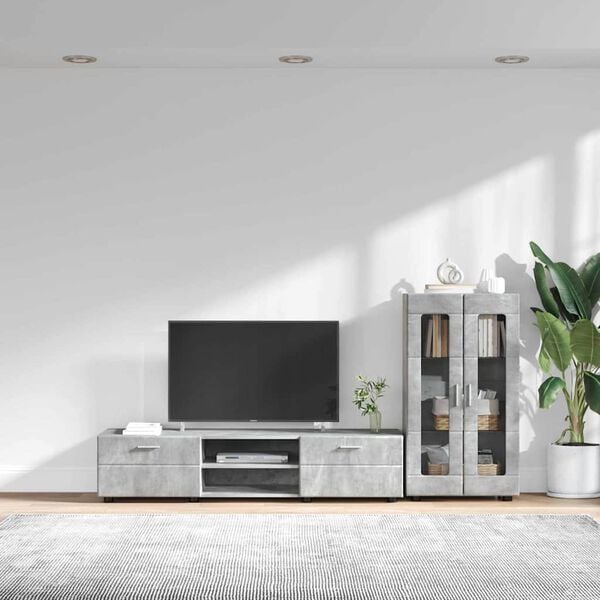 vidaXL TV Cabinet Set with Drawer FLORIN Concrete Grey Engineered Wood