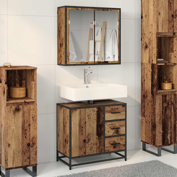 vidaXL Bathroom Furniture Set with Door 2 pcs Old Wood Engineered Wood