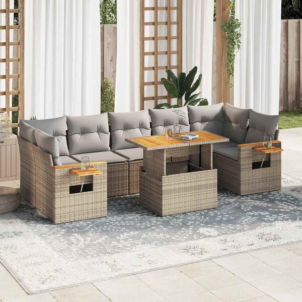 vidaXL 8 Piece Garden Sofa Set with Cushions Beige Poly Rattan Acacia