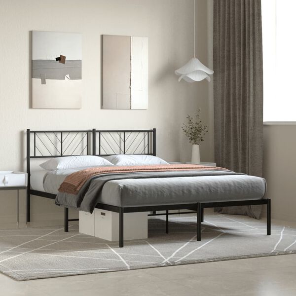 vidaXL Metal Bed Frame without Mattress with Headboard Black 120x200cm