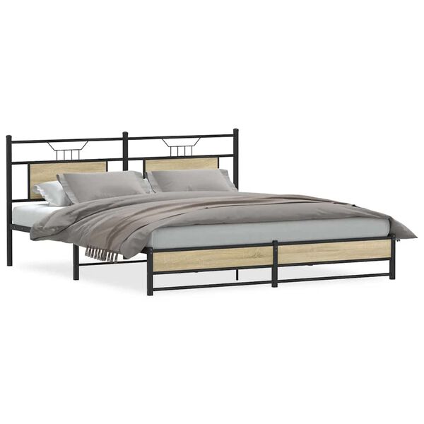 vidaXL Metal Bed Frame without Mattress Sonoma Oak 183x213 cm