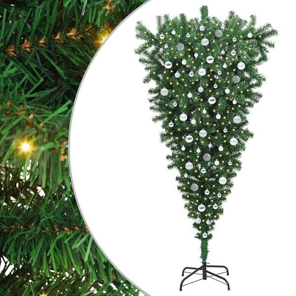 vidaXL Upside-down Artificial Pre-lit Christmas Tree with Ball Set PVC