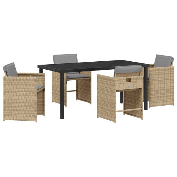 vidaXL Garden Dining Set with Cushion 5 pcs Beige Poly Rattan