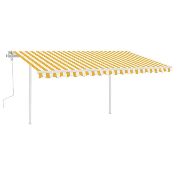 vidaXL Manual Retractable Awning with LED 4.5x3 m Yellow and White