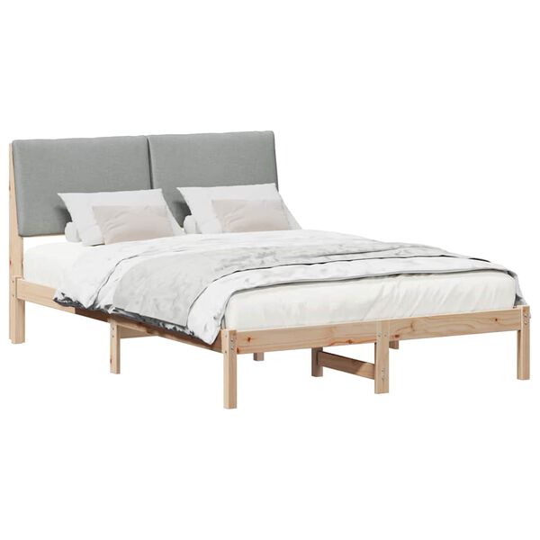 vidaXL Bed frame Brown and light grey 140 x 190 cm Solid pine wood